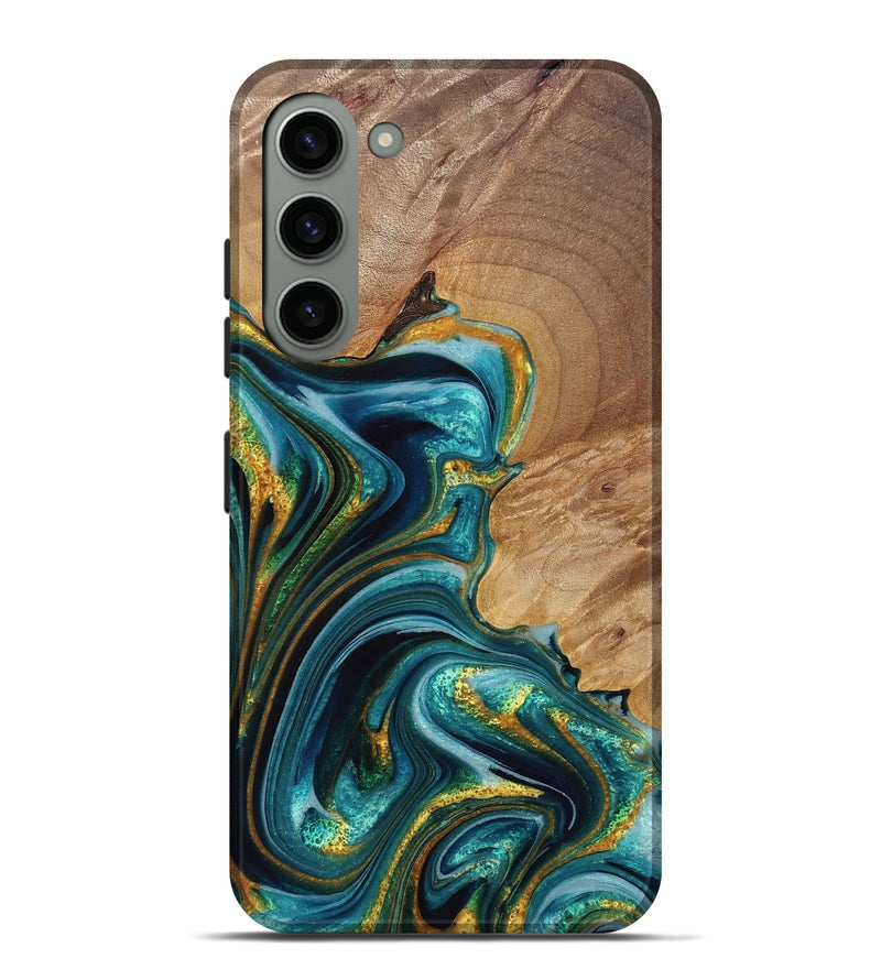 Galaxy S23 Plus Wood Live Edge Phone Case - Loyd (Teal & Gold, 765302)