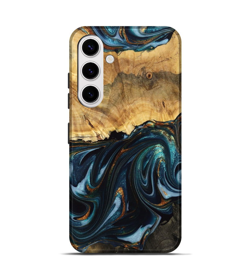 Galaxy S25 Wood Live Edge Phone Case - Ciera (Teal & Gold, 765307)
