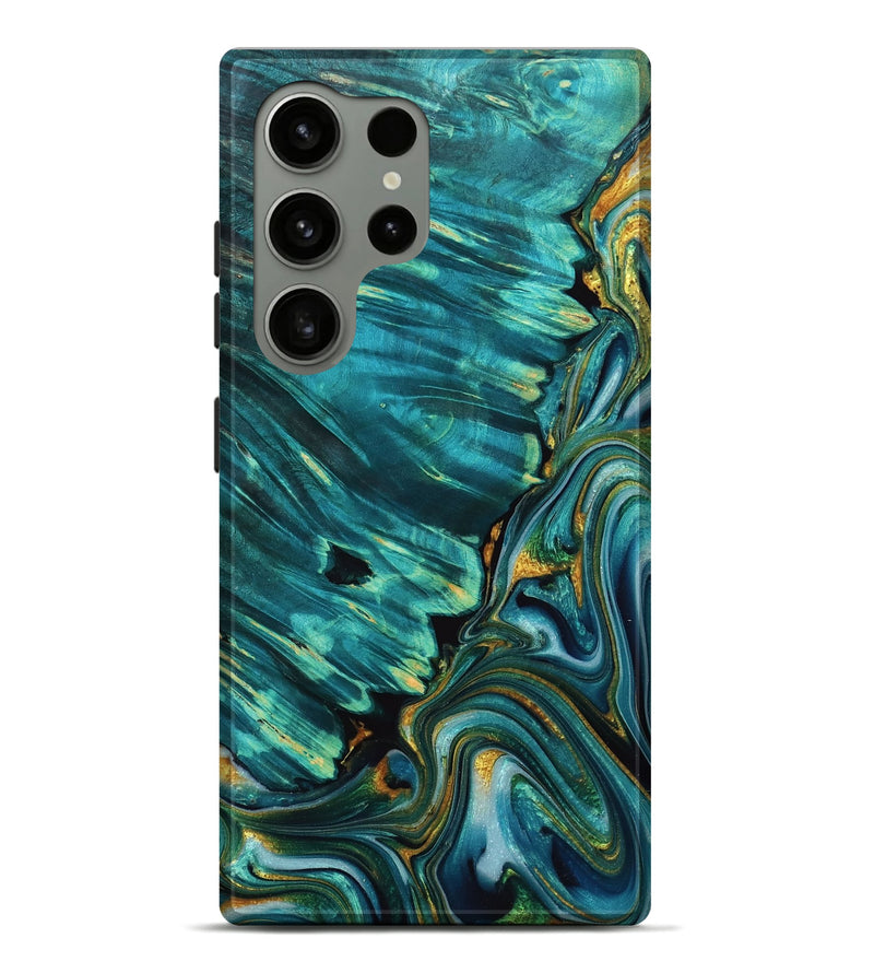 Galaxy S24 Ultra Wood Live Edge Phone Case - Liza (Teal & Gold, 765309)