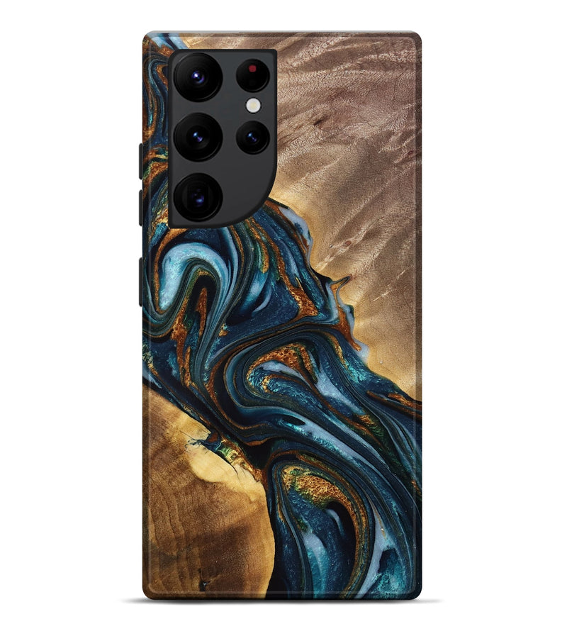 Galaxy S22 Ultra Wood Live Edge Phone Case - Salina (Teal & Gold, 765310)
