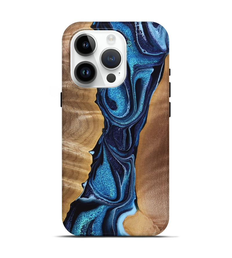 iPhone 15 Pro Wood Live Edge Phone Case - Leatha (Blue, 765725)