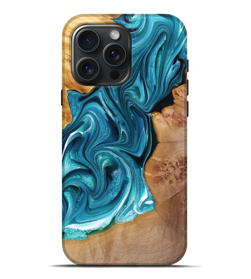 iPhone 16 Pro Max Wood Live Edge Phone Case - Steven (Blue, 765745)