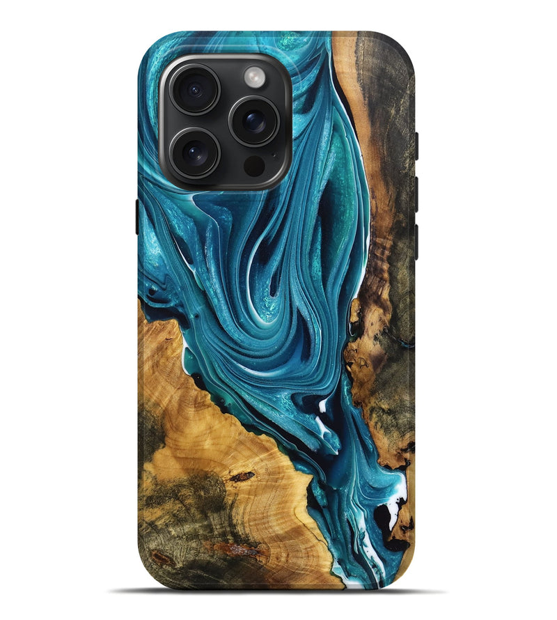 iPhone 16 Pro Max Wood Live Edge Phone Case - Rubin (Blue, 765746)