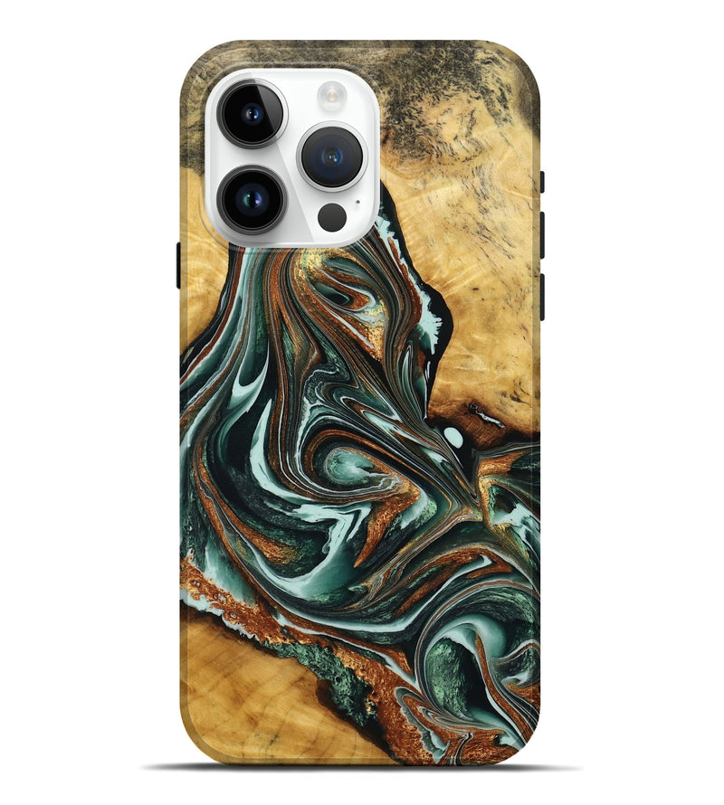 iPhone 15 Pro Max Wood Live Edge Phone Case - Adhara (Green, 765748)