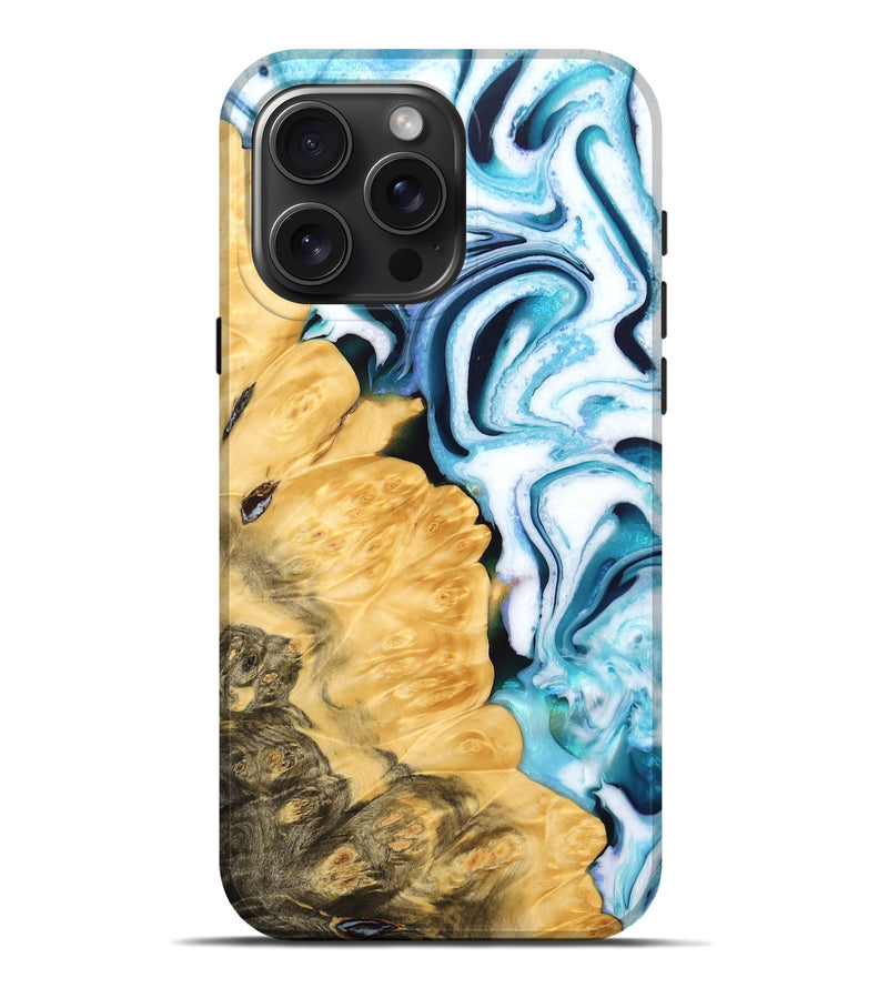 iPhone 16 Pro Max Wood Live Edge Phone Case - Jill (Blue, 765752)