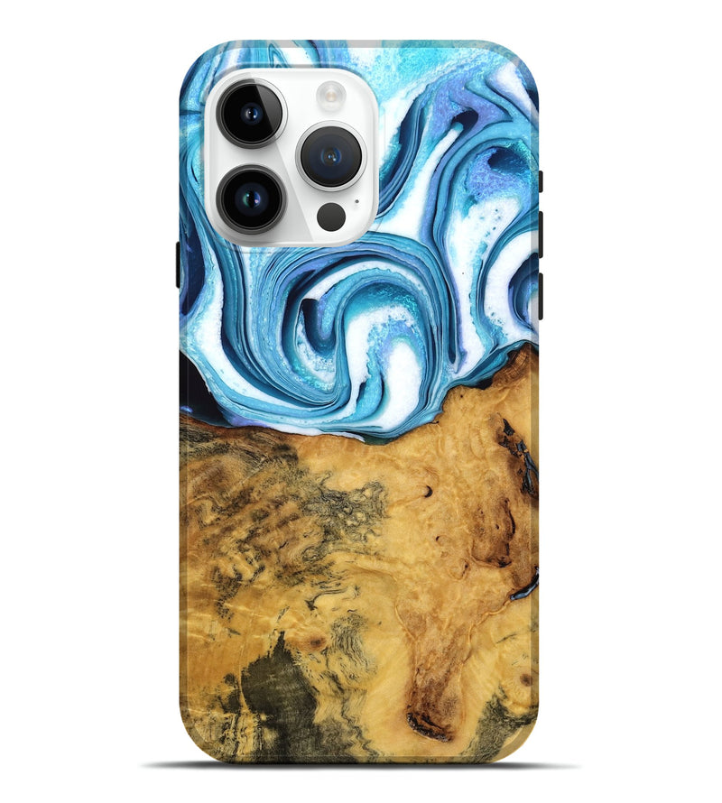 iPhone 15 Pro Max Wood Live Edge Phone Case - Jamal (Blue, 765754)