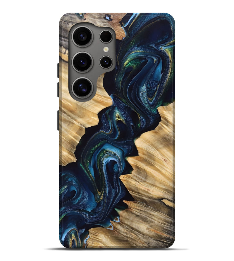 Galaxy S25 Ultra Wood Live Edge Phone Case - Ryan (Teal & Gold, 766067)