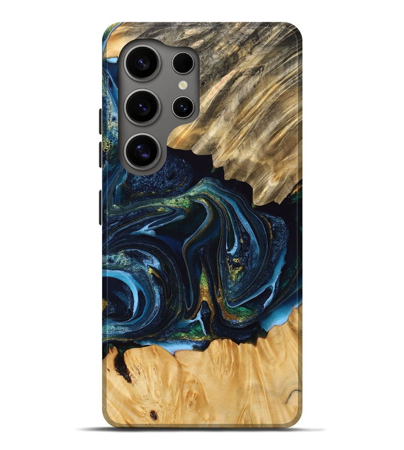 Galaxy S25 Ultra Wood Live Edge Phone Case - Tessie (Teal & Gold, 766072)