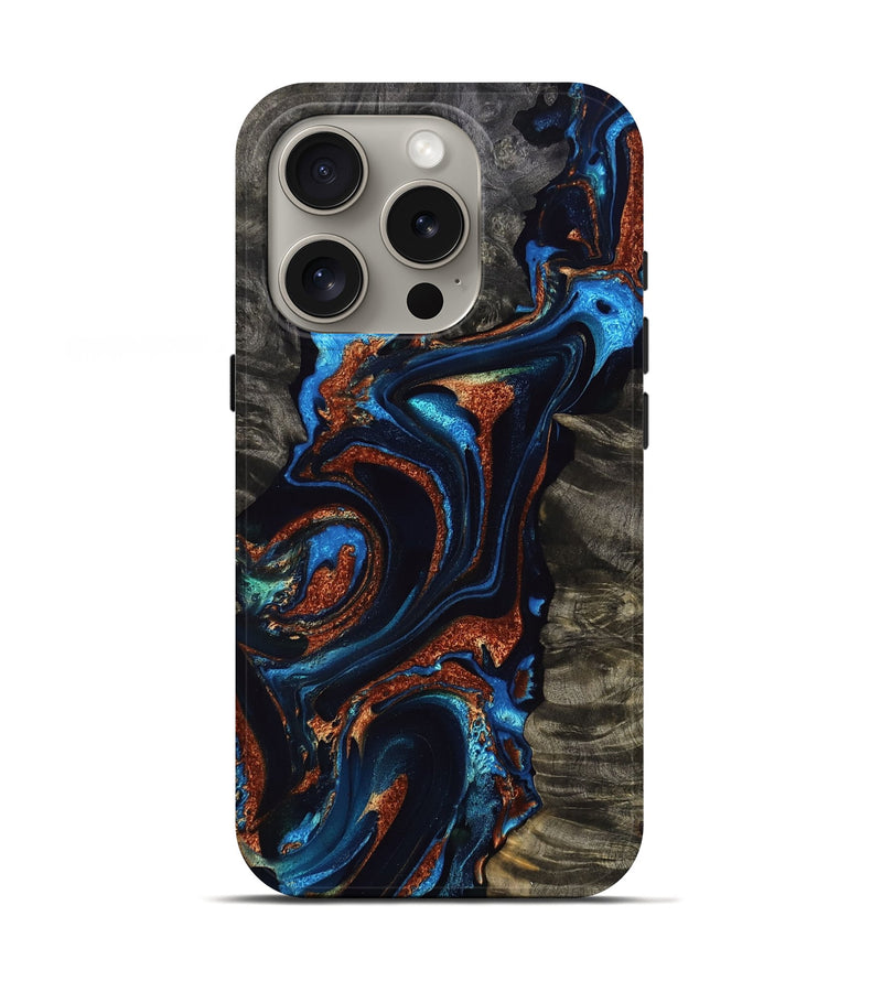 iPhone 16 Pro Wood Live Edge Phone Case - Colton (Teal & Gold, 766073)