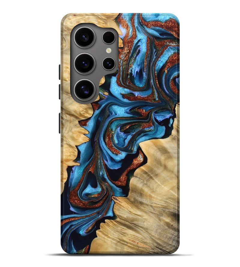 Galaxy S25 Ultra Wood Live Edge Phone Case - Elisha (Teal & Gold, 766076)