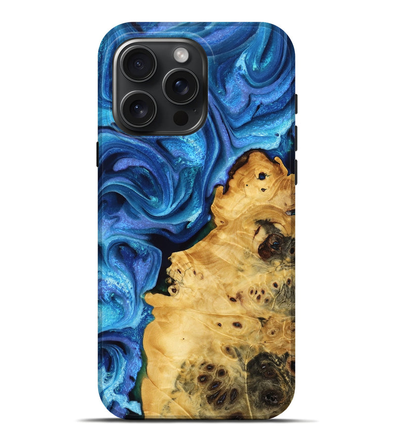 iPhone 16 Pro Max Wood Live Edge Phone Case - Keenan (Blue, 766138)