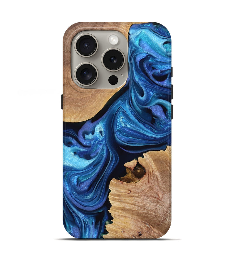 iPhone 16 Pro Wood Live Edge Phone Case - Grant (Blue, 766140)