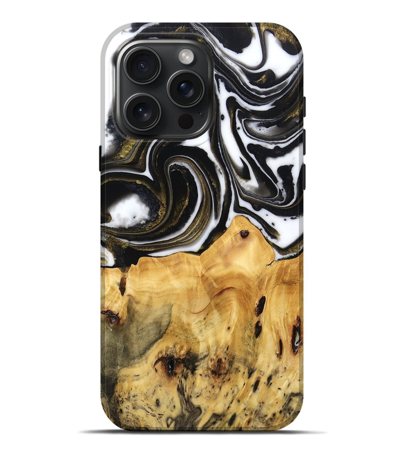 iPhone 16 Pro Max Wood Live Edge Phone Case - Seven (Black & White, 766141)