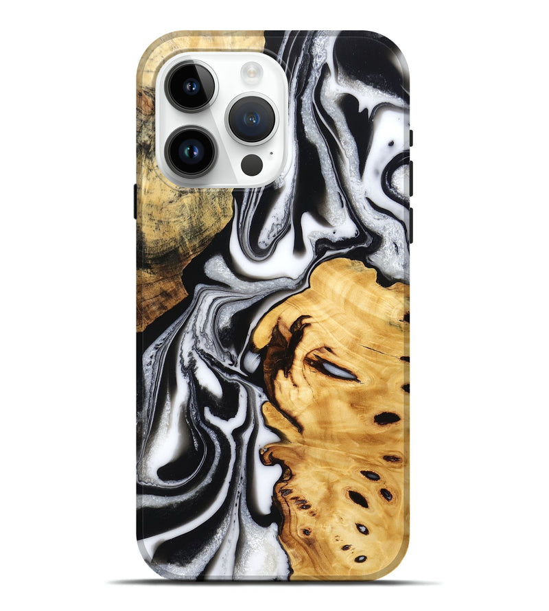 iPhone 15 Pro Max Wood Live Edge Phone Case - Sigmund (Black & White, 766142)