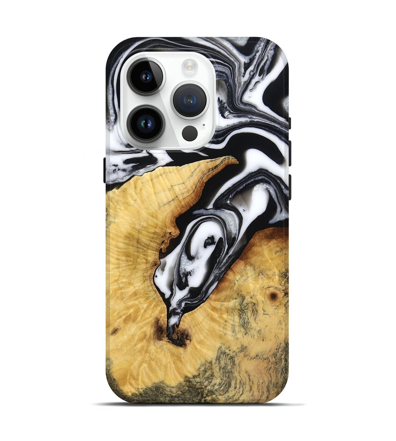 iPhone 15 Pro Wood Live Edge Phone Case - Lakesha (Black & White, 766145)
