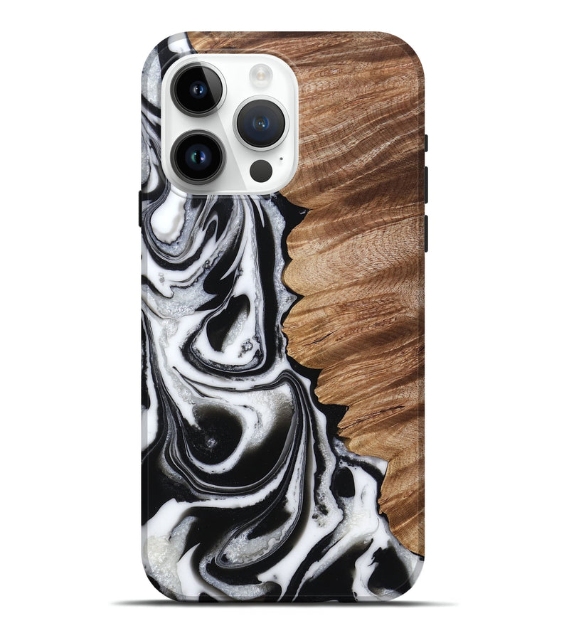 iPhone 15 Pro Max Wood Live Edge Phone Case - Adonis (Black & White, 766146)