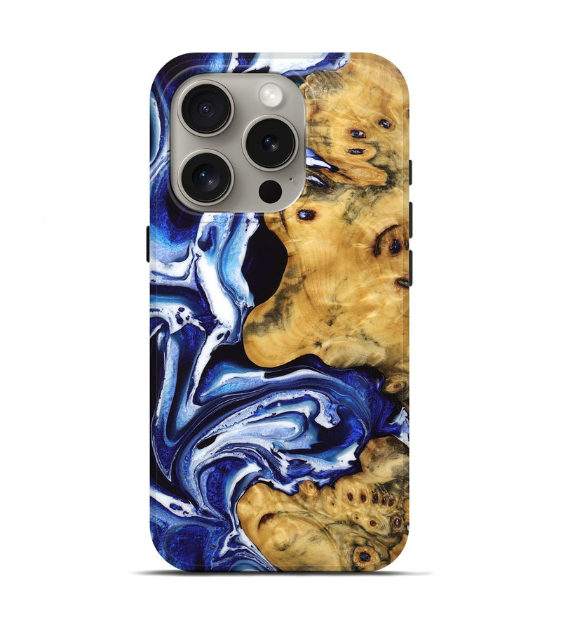 iPhone 16 Pro Wood Live Edge Phone Case - Maritza (Blue, 766153)