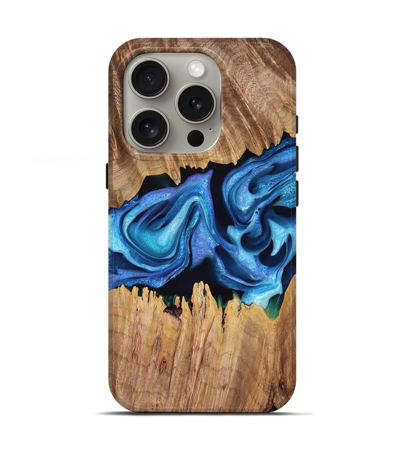 iPhone 16 Pro Wood Live Edge Phone Case - Gina (Blue, 766154)