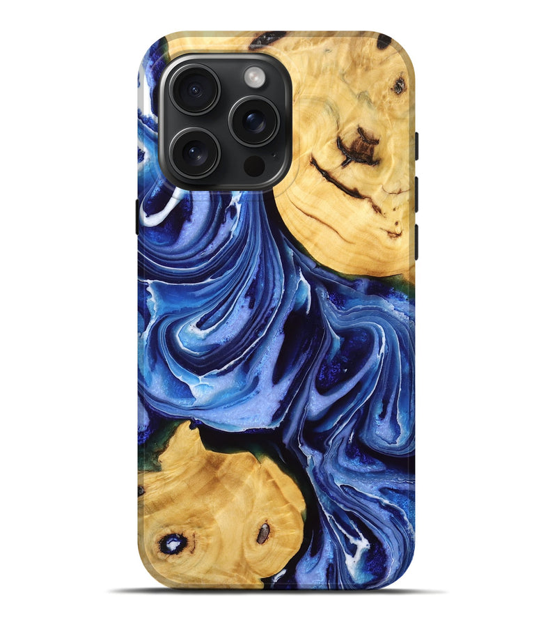 iPhone 16 Pro Max Wood Live Edge Phone Case - Oda (Blue, 766155)