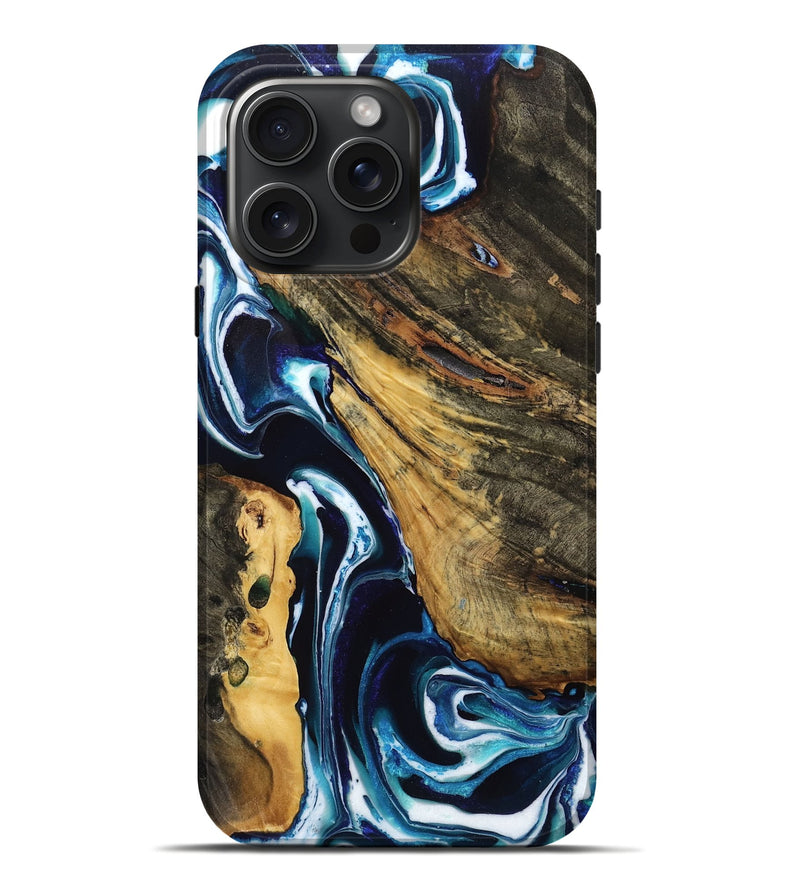 iPhone 16 Pro Max Wood Live Edge Phone Case - Janine (Blue, 766158)