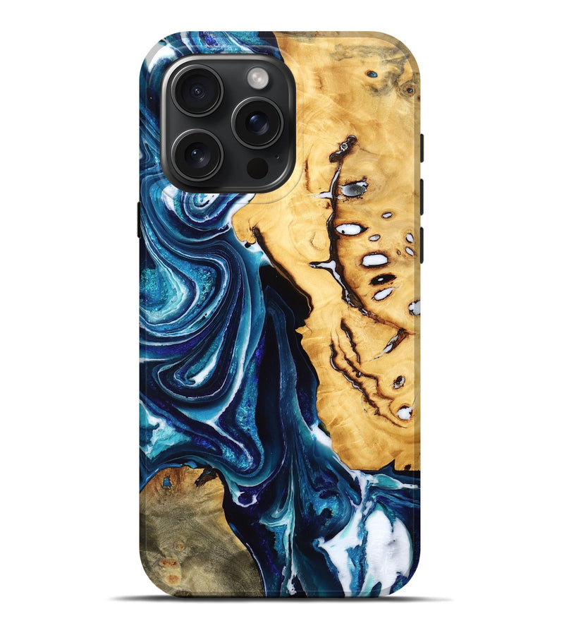 iPhone 16 Pro Max Wood Live Edge Phone Case - Amina (Blue, 766159)