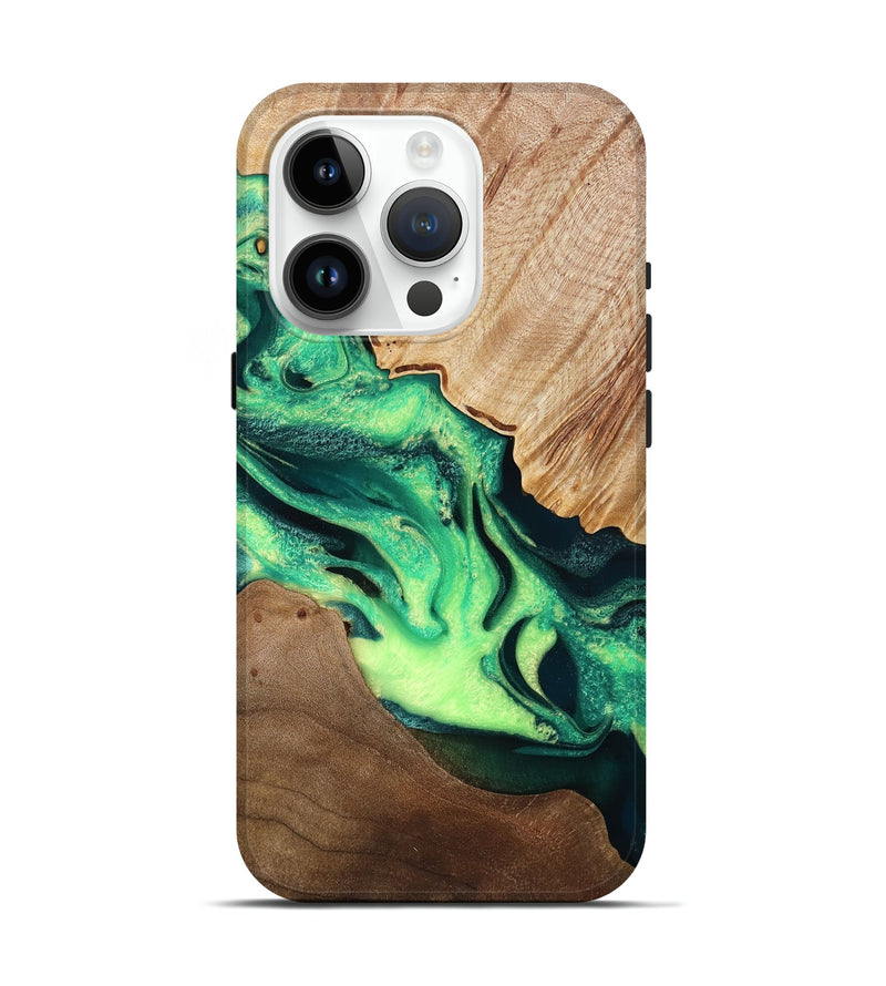 iPhone 15 Pro Wood Live Edge Phone Case - Vance (Green, 766168)