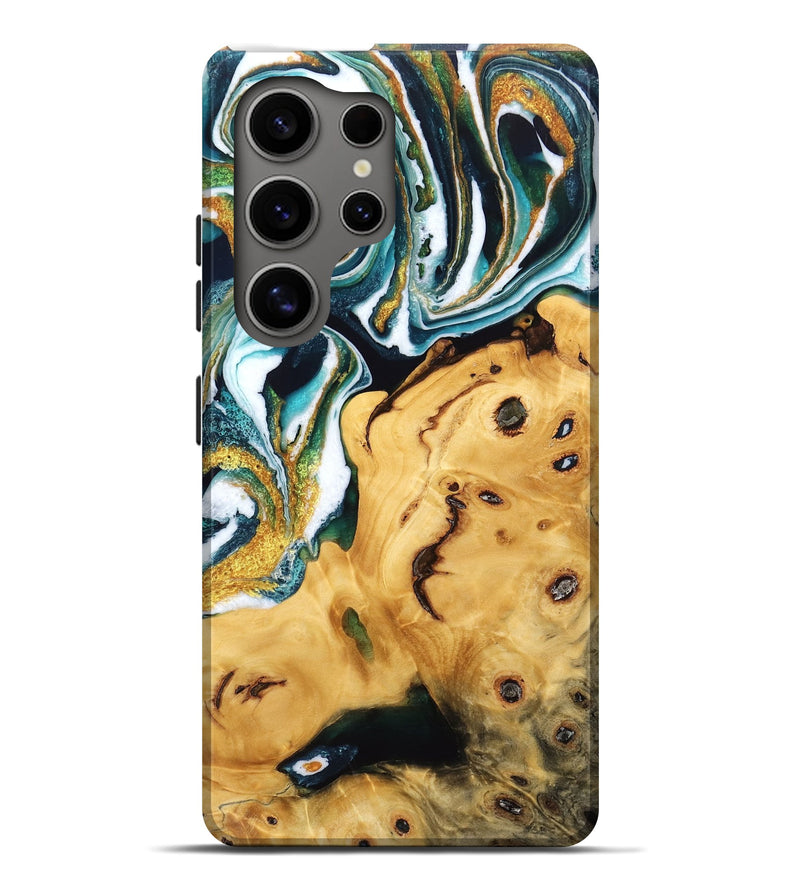 Galaxy S25 Ultra Wood Live Edge Phone Case - Nikolas (Teal & Gold, 766171)