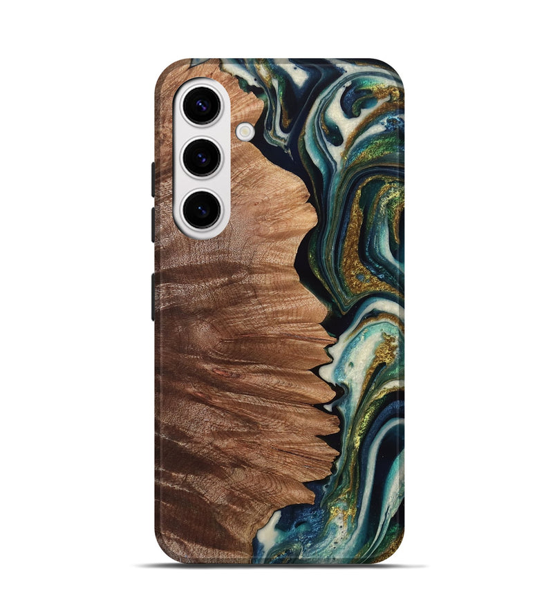 Galaxy S25 Wood Live Edge Phone Case - Amiri (Teal & Gold, 766178)