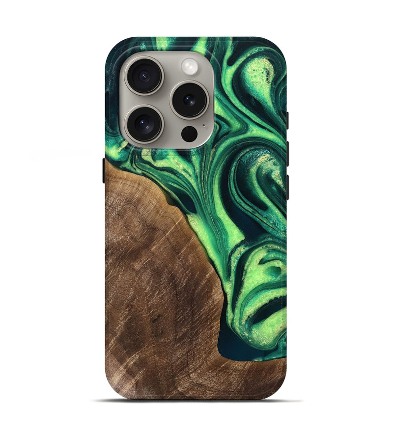 iPhone 16 Pro Wood Live Edge Phone Case - Josh (Green, 766185)