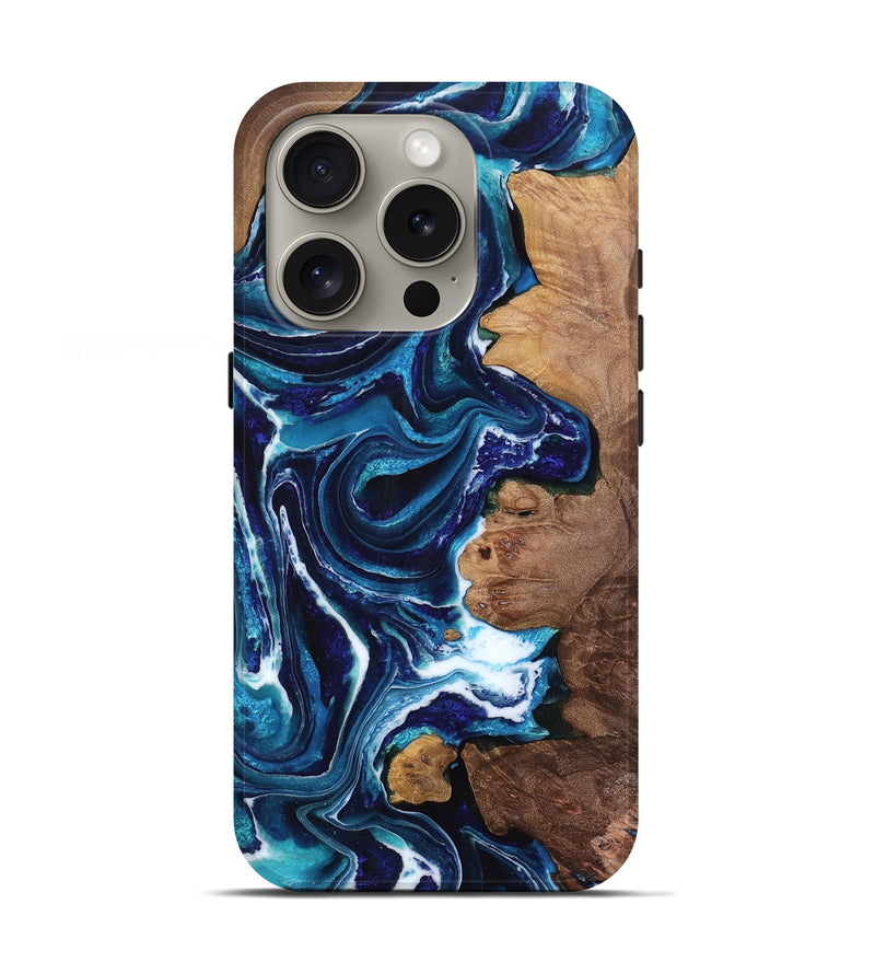 iPhone 16 Pro Wood Live Edge Phone Case - Jaden (Blue, 766186)