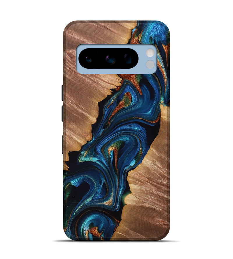Pixel 8 Pro Wood Live Edge Phone Case - Catrina (Teal & Gold, 766193)