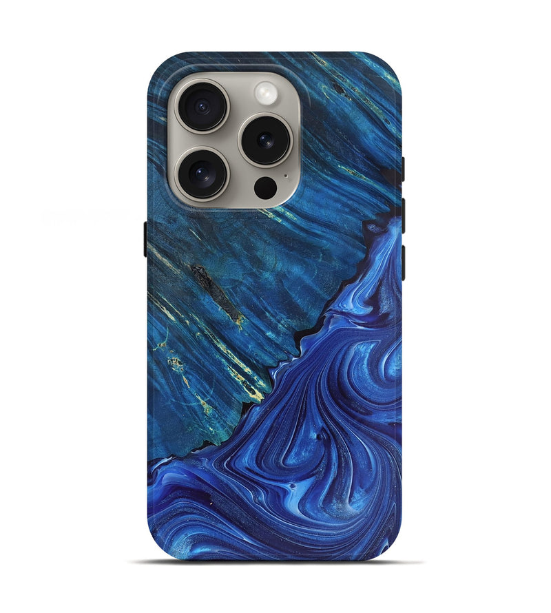 iPhone 16 Pro Wood Live Edge Phone Case - Aliya (Blue, 766667)