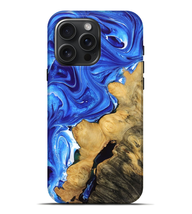 iPhone 16 Pro Max Wood Live Edge Phone Case - Maleah (Blue, 766788)