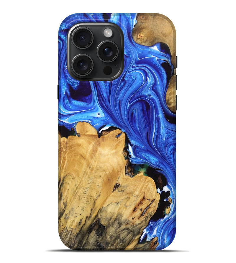 iPhone 16 Pro Max Wood Live Edge Phone Case - Lilly (Blue, 766792)