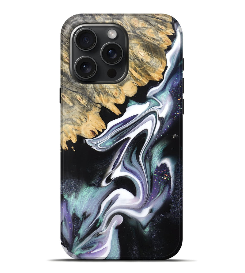 iPhone 16 Pro Max Wood Live Edge Phone Case - Evander (Black & White, 766813)