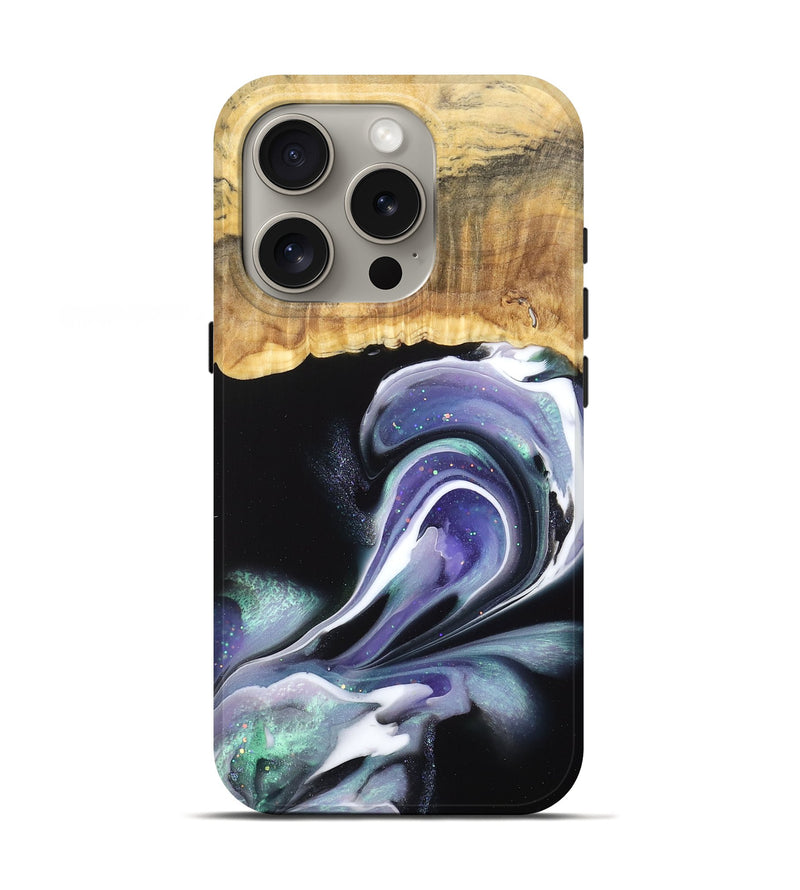iPhone 16 Pro Wood Live Edge Phone Case - Hedwig (Black & White, 766814)