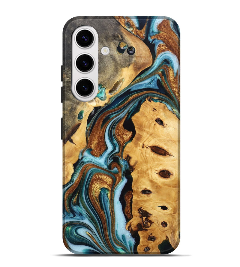 Galaxy S25 Plus Wood Live Edge Phone Case - Kadeem (Teal & Gold, 766932)