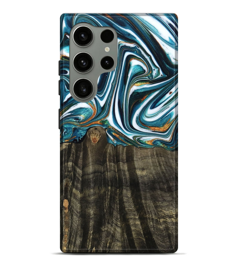 Galaxy S24 Ultra Wood Live Edge Phone Case - Winnie (Teal & Gold, 766939)
