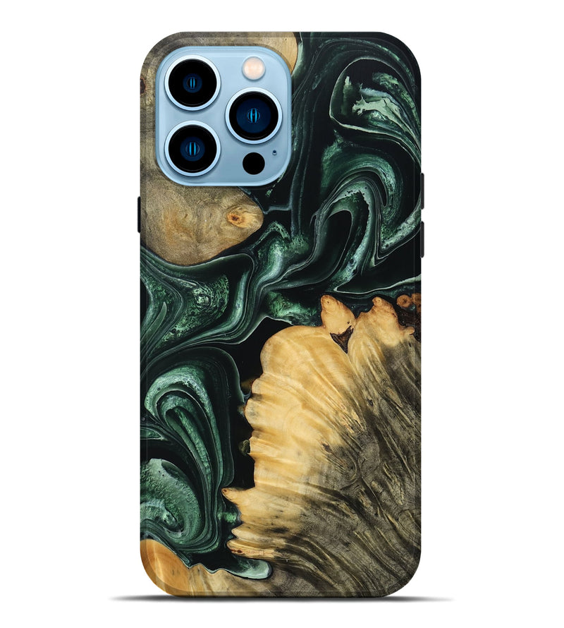 iPhone 14 Pro Max Wood Live Edge Phone Case - Hester (Green, 766950)