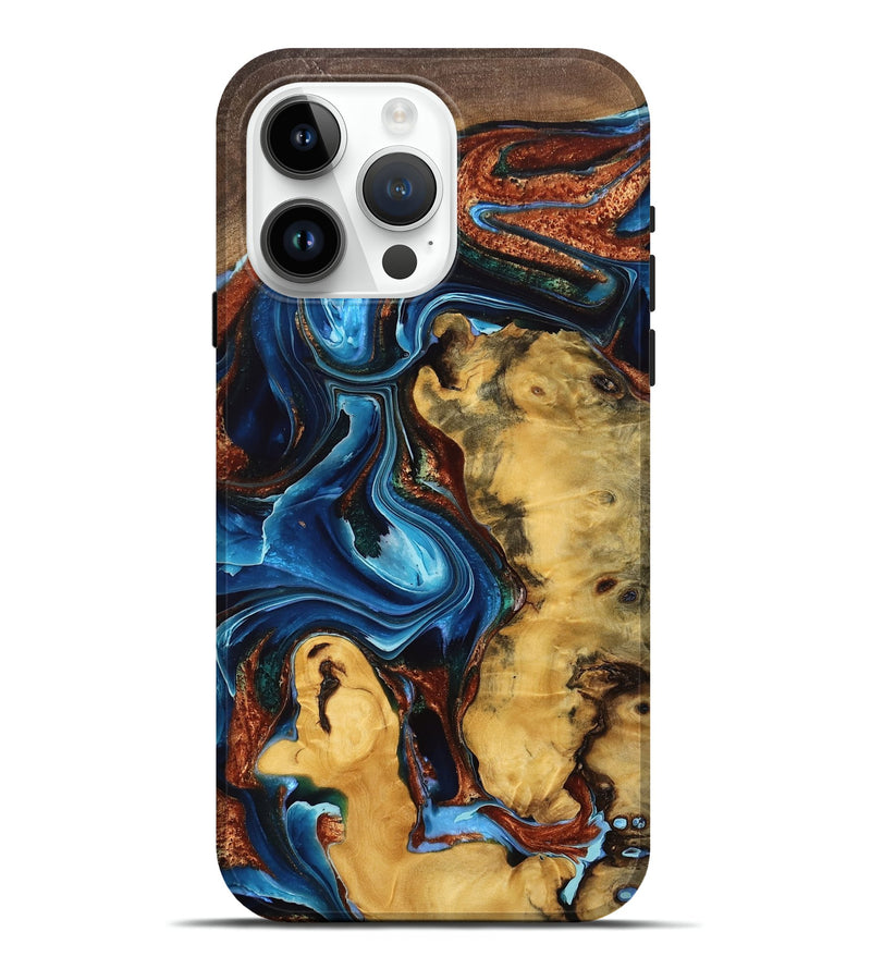 iPhone 15 Pro Max Wood Live Edge Phone Case - Boden (Teal & Gold, 766953)