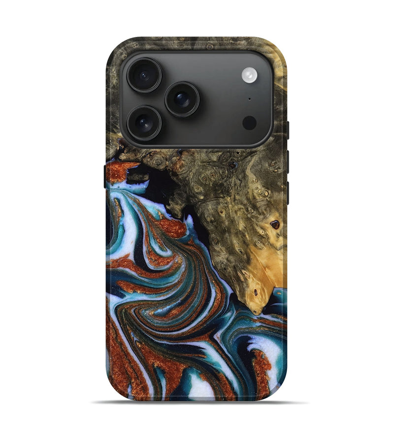 iPhone 17 Pro Wood Live Edge Phone Case - Shameka (Teal & Gold, 767061)