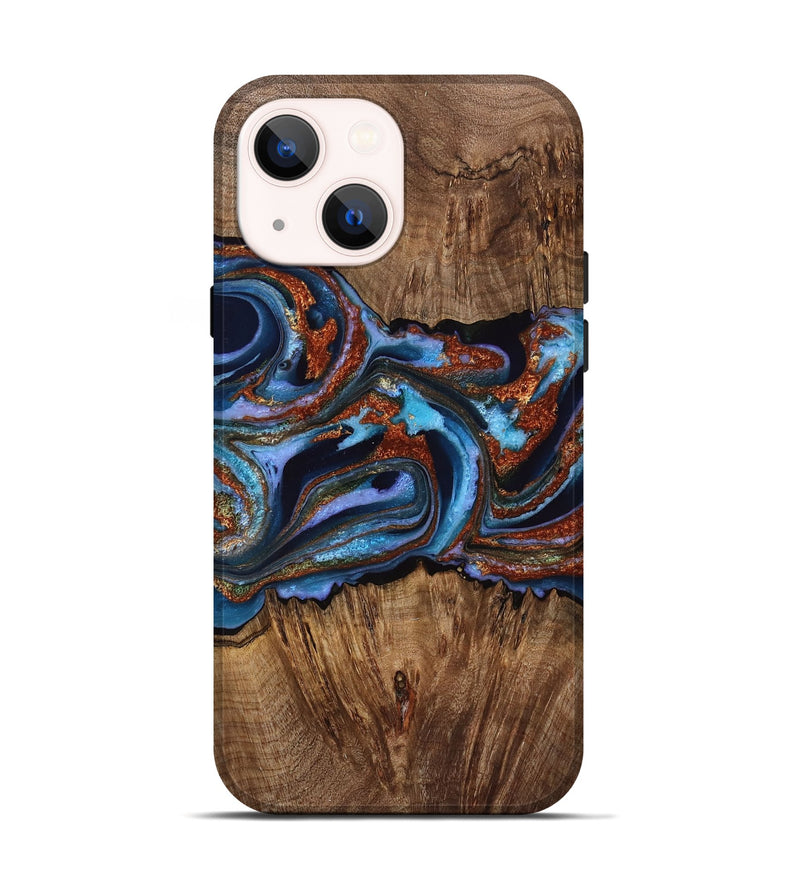 iPhone 14 Wood Live Edge Phone Case - Tillman (Teal & Gold, 767062)