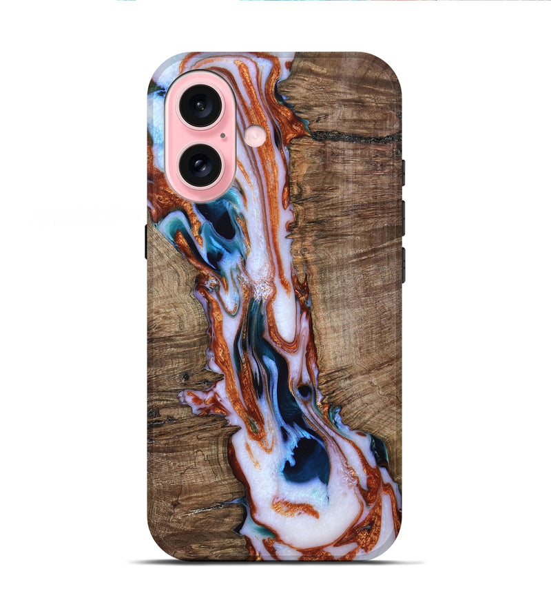iPhone 16 Wood Live Edge Phone Case - Jeanie (Teal & Gold, 767064)