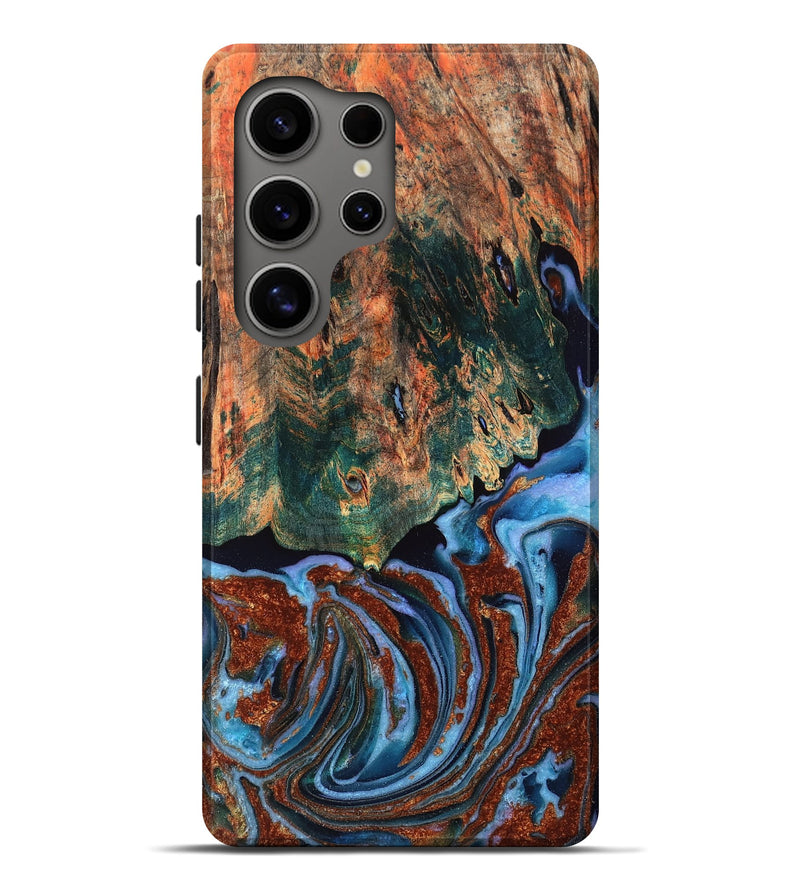 Galaxy S25 Ultra Wood Live Edge Phone Case - Brycen (Teal & Gold, 767066)
