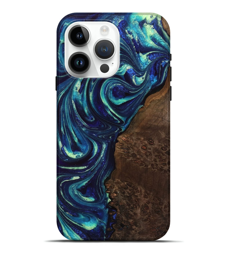 iPhone 15 Pro Max Wood Live Edge Phone Case - Aiyana (Blue, 767069)