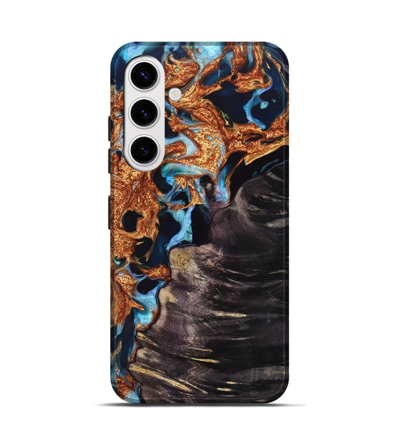 Galaxy S25 Wood Live Edge Phone Case - Liza (Teal & Gold, 767308)