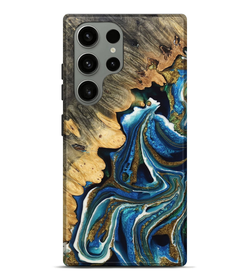 Galaxy S23 Ultra Wood Live Edge Phone Case - Hendrix (Teal & Gold, 767319)
