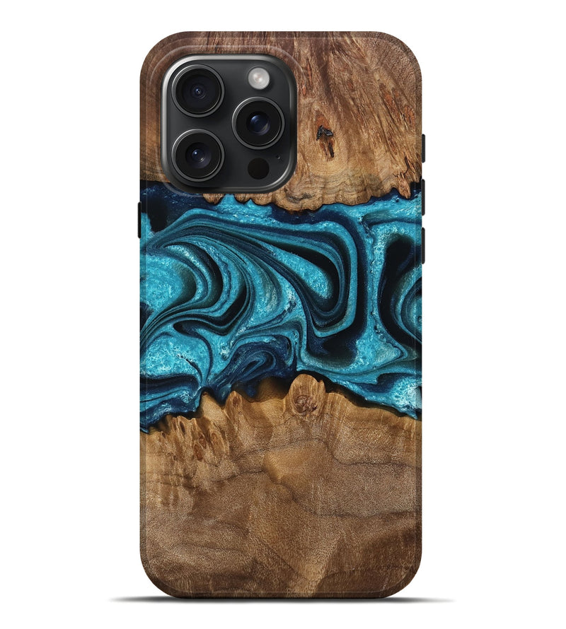 iPhone 16 Pro Max Wood Live Edge Phone Case - Cyril (Blue, 767344)