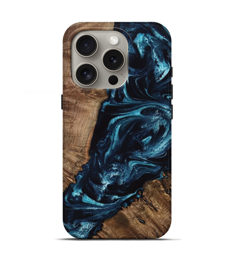 iPhone 16 Pro Wood Live Edge Phone Case - Byron (Blue, 767346)