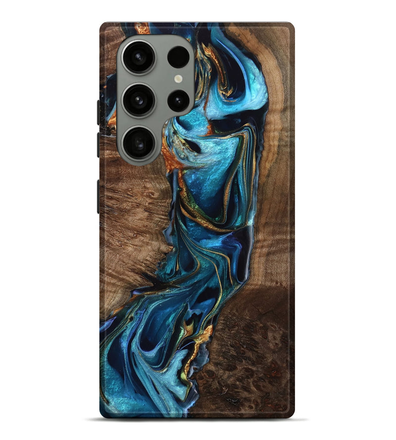 Galaxy S23 Ultra Wood Live Edge Phone Case - Miriam (Teal & Gold, 767351)